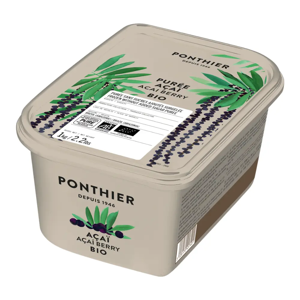 Quả Acai Nghiền Nhuyễn Đông Lạnh Hữu Cơ, Purée Acai Bio, Frozen Acai Berry, 2.2 lbs (1kg) - PONTHIER