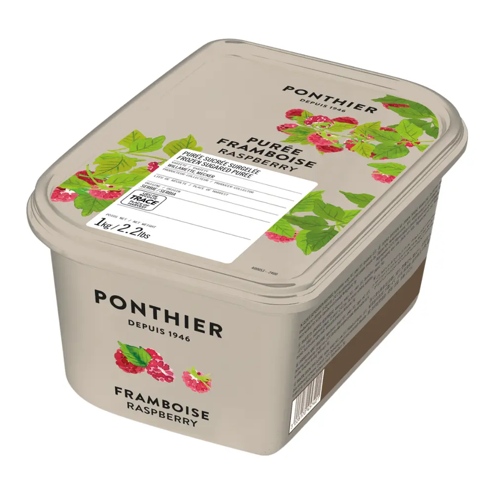 Quả Mâm Xôi Nghiền Nhuyễn Đông Lạnh, Purée Framboise, Frozen Raspberry, 2.2 lbs (1kg) - PONTHIER