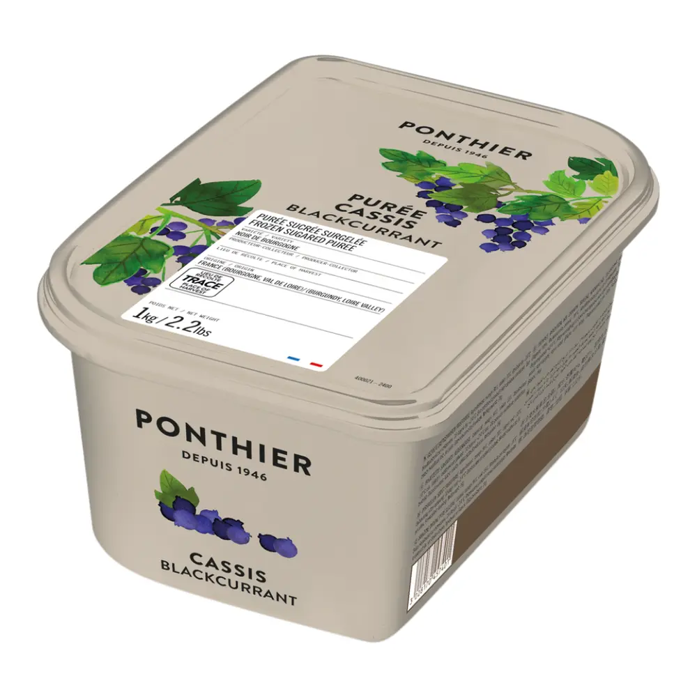 Quả Lý Chua Đen Nghiền Nhuyễn Đông Lạnh, Purée Cassis, Frozen Sugared Blackcurrant, 2.2 lbs (1kg) - PONTHIER