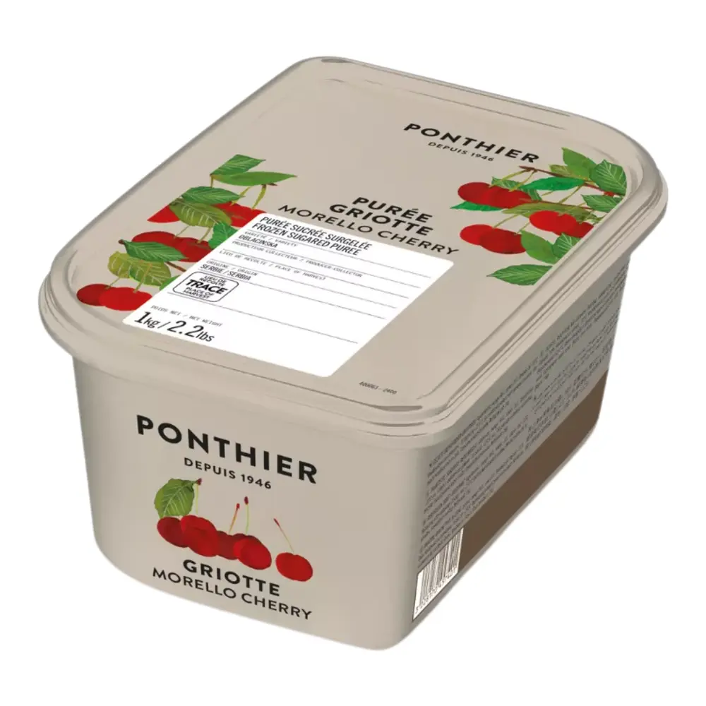 Quả Anh Đào Nghiền Nhuyễn Đông Lạnh, Purée Griotte, Frozen Sugared Morello Cherry, 2.2 lbs (1kg) - PONTHIER