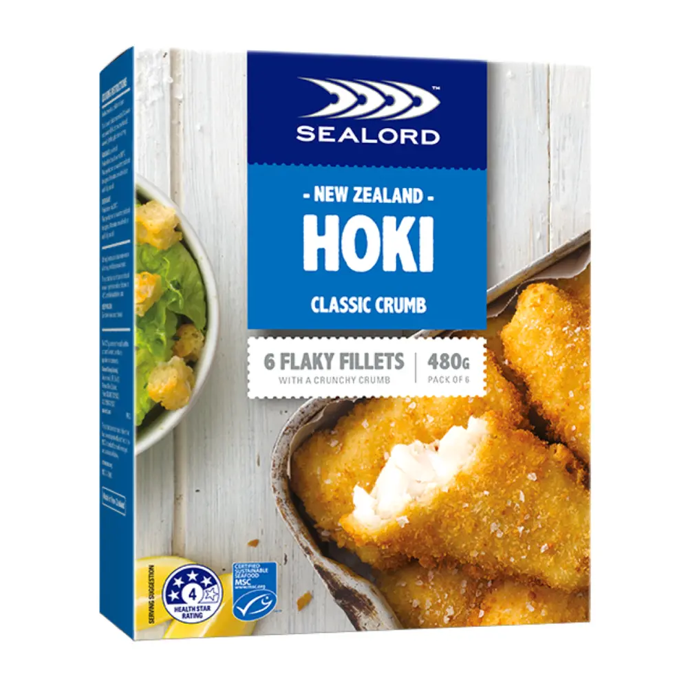 Cá Hoki Tẩm Bột Chiên Giòn, New Zealand Hoki, Classic Crumb, 6 Miếng Phi Lê (480g) - SEALORD