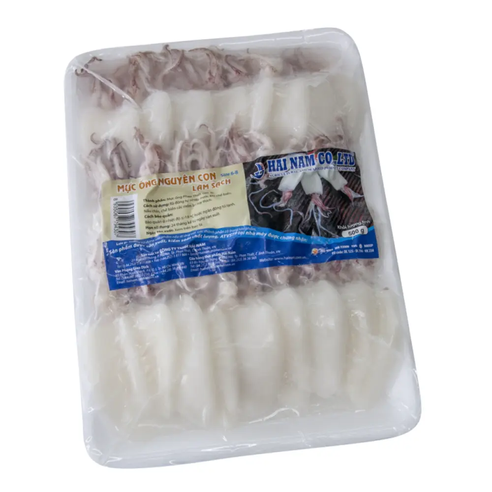 Mực Ống Nguyên Con Làm Sạch Loại A, Squid Tubes, Size 6-8cm (500g) - HAINAMFOODS