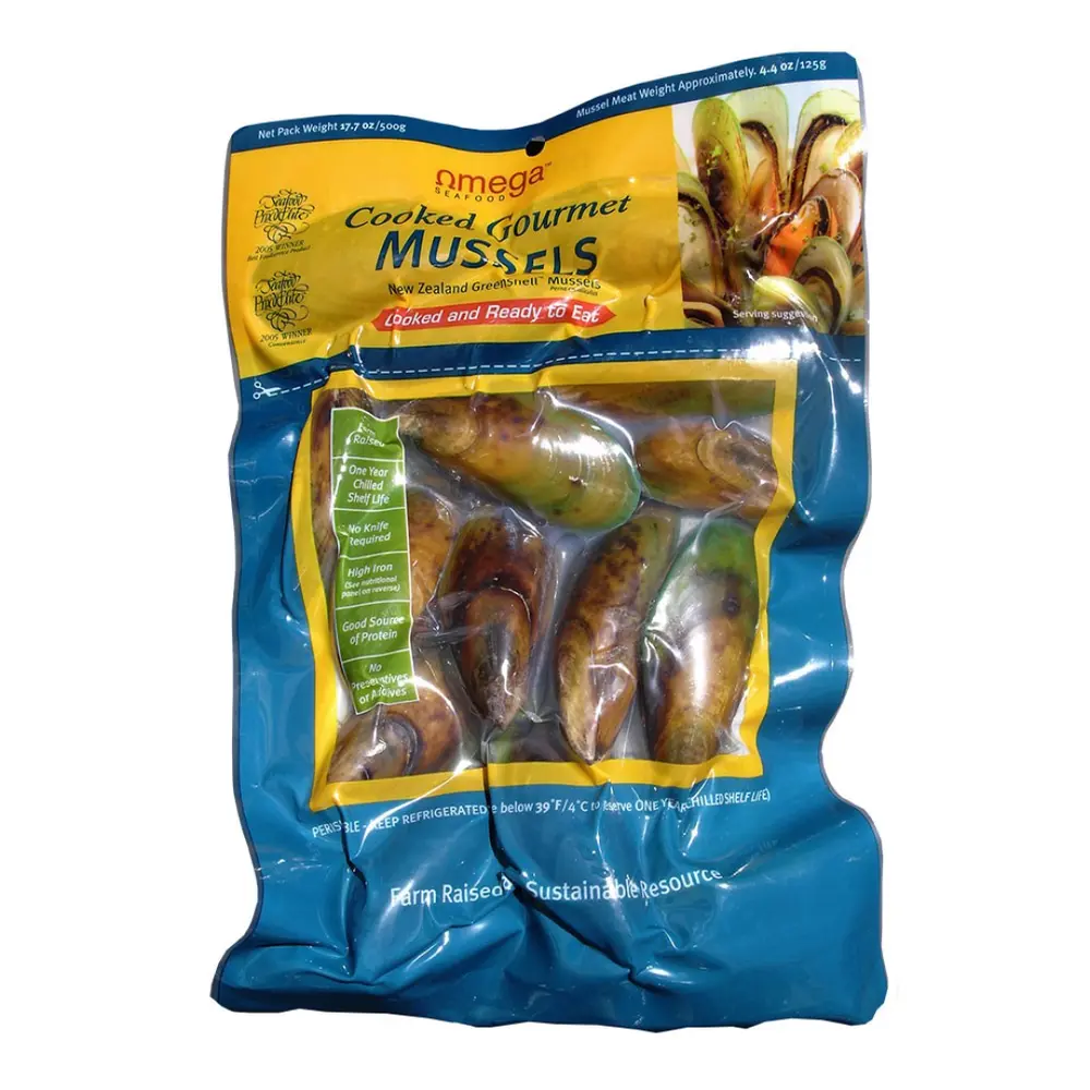 Vẹm Xanh New Zealand Nguyên Vỏ Hấp Chín, Cooked Gourmet Mussels (500g) - OMEGA SEAFOOD