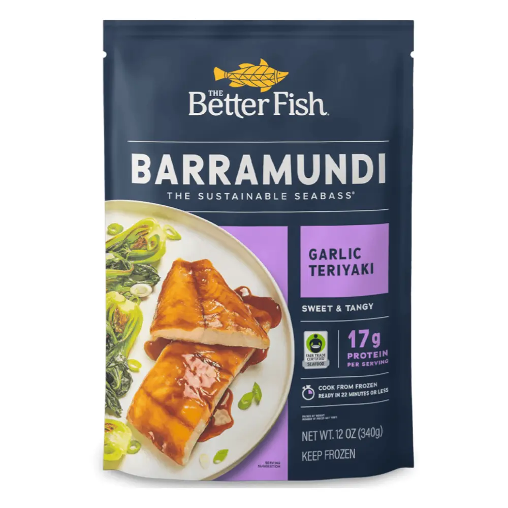Cá Chẽm Phi Lê Tẩm Teriyaki & Tỏi, Barramundi, Garlic Teriyaki Sustainable Seabass, 12 oz (340g) - THE BETTER FISH