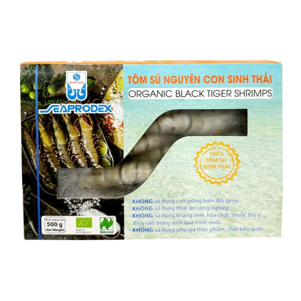 Tôm Sú Nguyên Con Sinh Thái, Organic Black Tiger Shrimps, Size 5 (500g) - SEAPRODEX