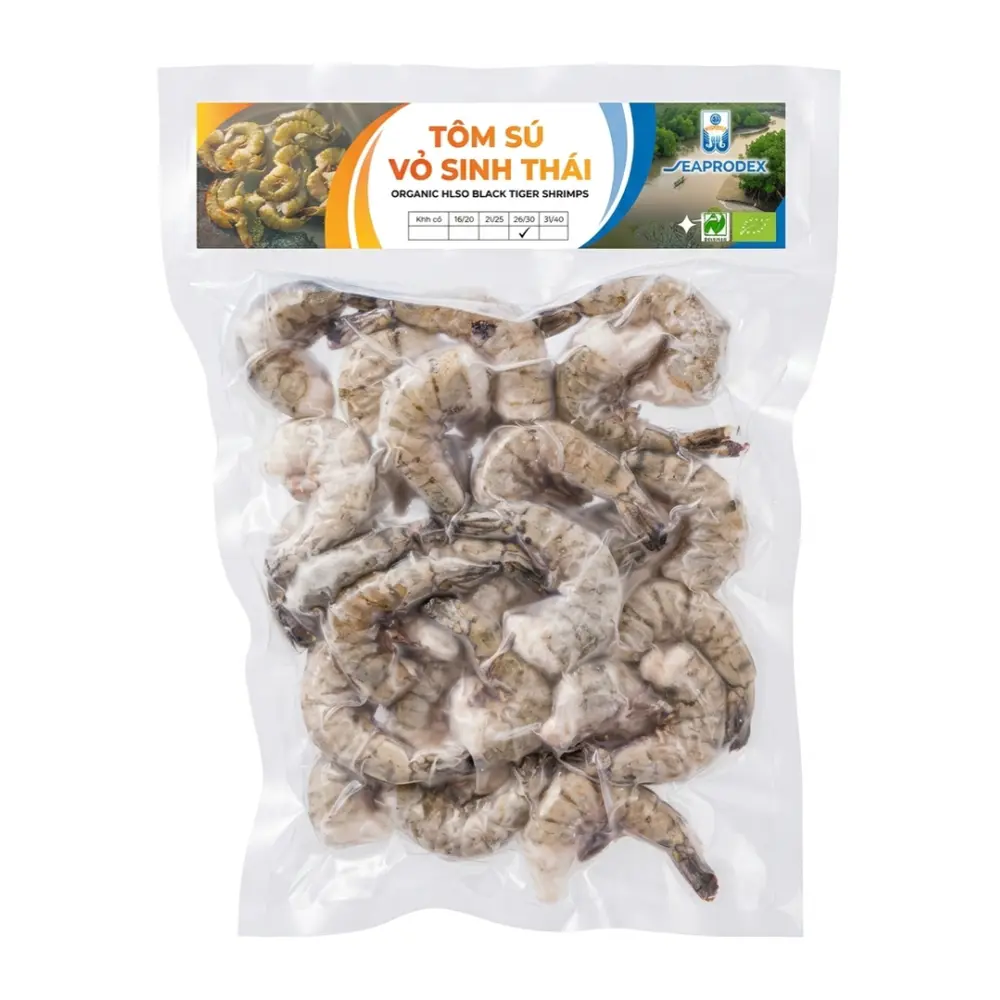 Tôm Sú Vỏ Sinh Thái, Organic HLSO Black Tiger Shrimps, Size 21/25 (500g) - SEAPRODEX