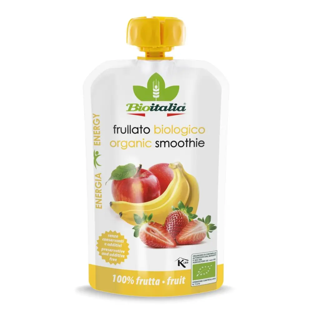 Sinh Tố Táo, Chuối & Dâu Hữu Cơ, Organic Smoothie, 100% Apple, Banana & Strawberry (120g) - BIOITALIA