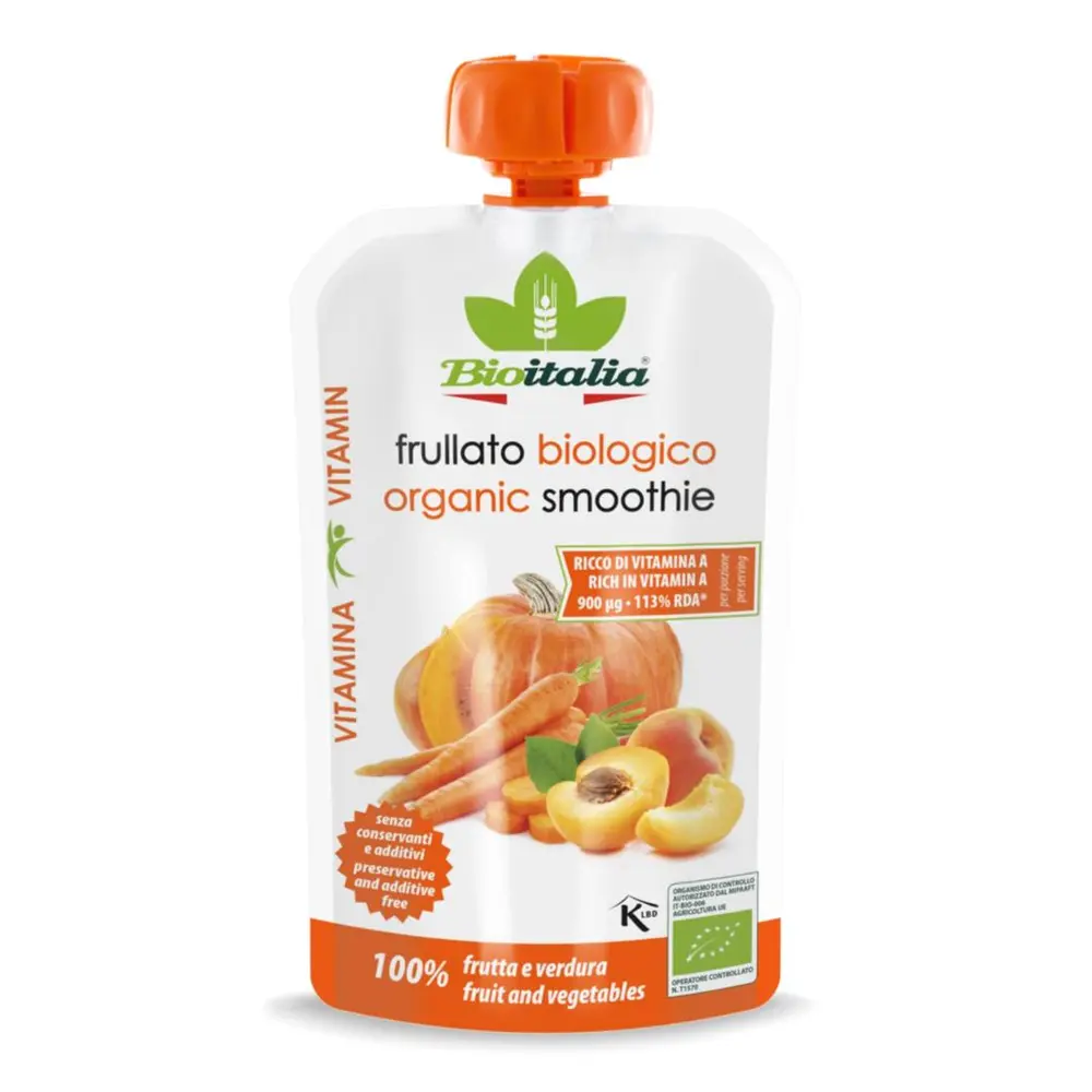 Sinh Tố Mơ, Cà Rốt & Bí Đỏ Hữu Cơ, Organic Smoothie, 100% Apricot, Carrot & Pumpkin (120g) - BIOITALIA