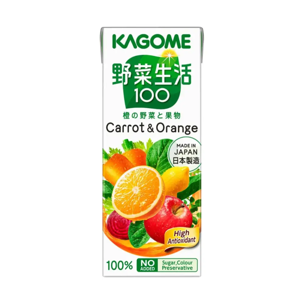 Nước Ép Rau Củ Quả Vị Cà Rốt & Cam, Vegetable Juice with Carrot & Orange, No Added Sugar (200ml) - KAGOME