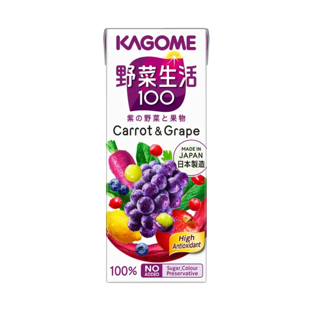 Nước Ép Rau Củ Quả Vị Cà Rốt & Nho, Vegetable Juice with Carrot & Grape, No Added Sugar (200ml) - KAGOME