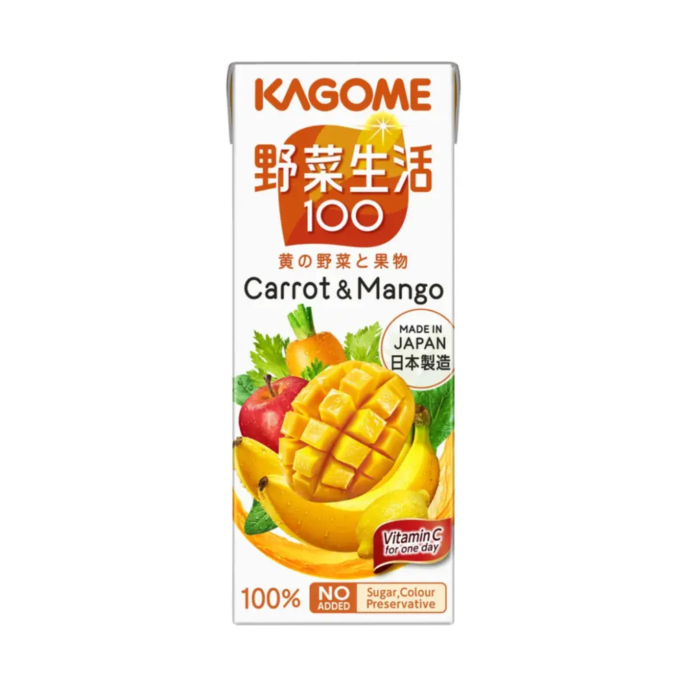 Nước Ép Rau Củ Quả Vị Cà Rốt & Xoài, Vegetable Juice with Carrot & Mango, No Added Sugar (200ml) - KAGOME
