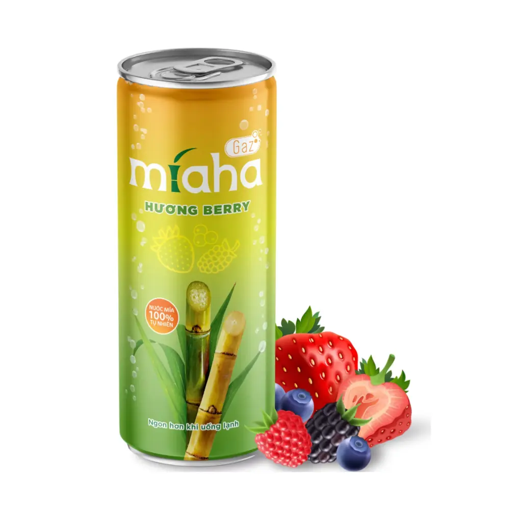 Nước Mía Có Gaz Hương Berry, Gas-Berry Flavored Cane Juice (240ml) - MÍAHA