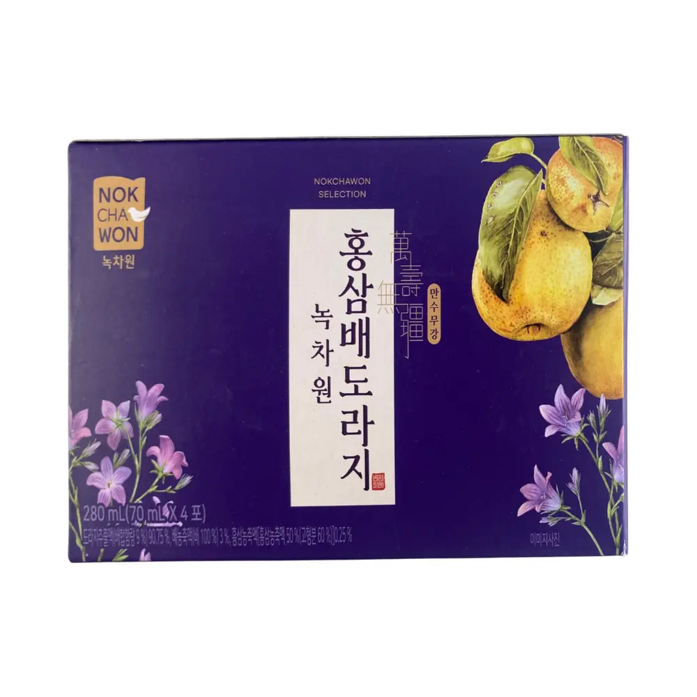 Nước Hồng Sâm, Lê & Hoa Chuông, Red Ginseng Juice with Pear & Bellflower, 4 Gói (280ml) - NOKCHAWON