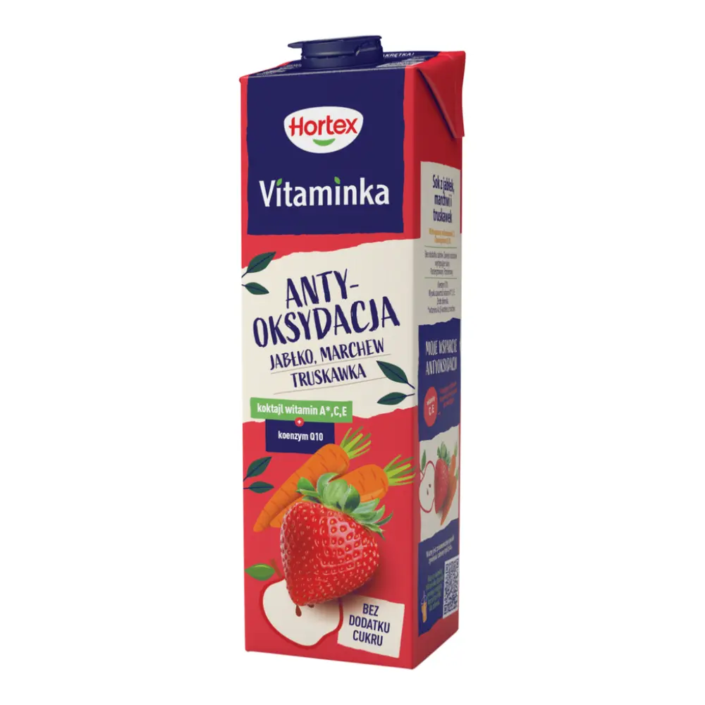 Nước Ép Hỗn Hợp Táo, Cà Rốt & Dâu, Vitaminka, Anti-Oxidation, Apple Carrot Strawberry Juice, No Added Sugar, 33.8 fl oz (1L) - HORTEX