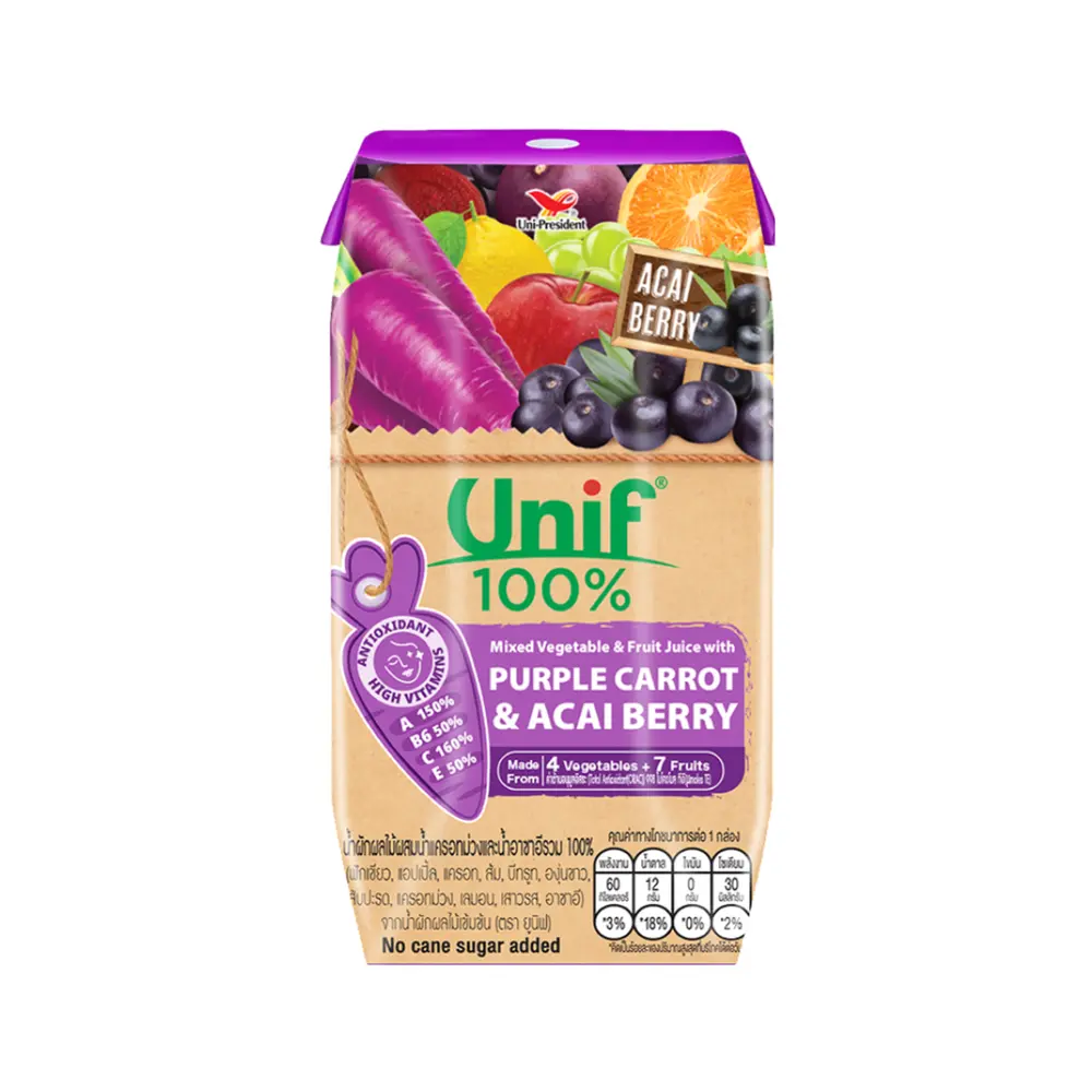 Nước Ép Rau Củ, Cà Rốt & Quả Acai, Unif, Mixed Vegetable & Fruit Juice with Purple Carrot & Acai Berry (200ml) - UNI-PRESIDENT