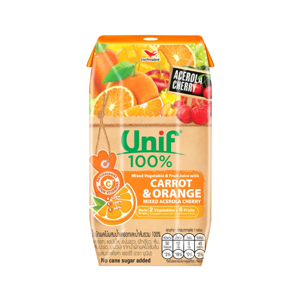 Nước Ép Rau Củ, Cà Rốt & Cam, Unif, Mixed Vegetable & Fruit Juice with Carrot & Orange (200ml) - UNI-PRESIDENT