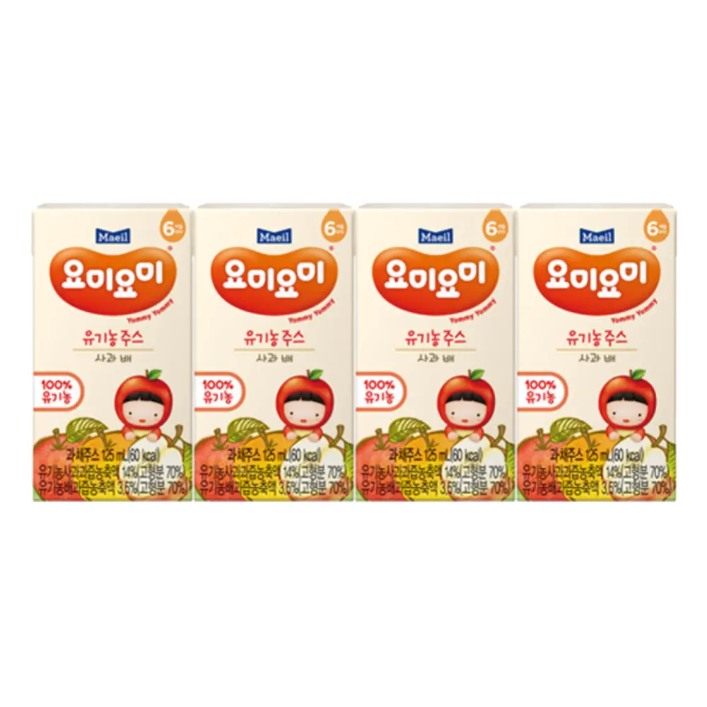 Nước Ép Táo Lê Hữu Cơ, Yommy Yommy, Organic Apple & Pear Juice, 4 Hộp (500ml) - MAEIL