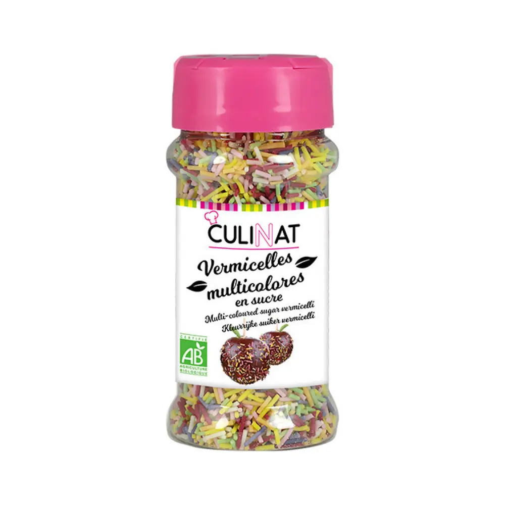 Cốm Nhiều Màu Hữu Cơ, Vermicelles Multicolores en Sucre, Rainbow Sprinkles (60g) - CULINAT