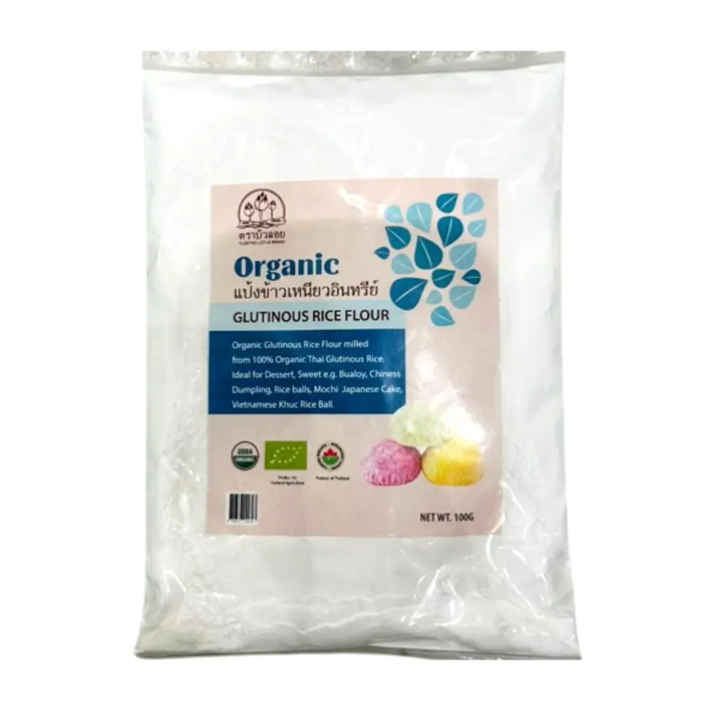 Bột Gạo Nếp Hữu Cơ Xay Ướt, Floating Lotus, Organic Glutinous Rice Flour (100g) - PORNKAMON