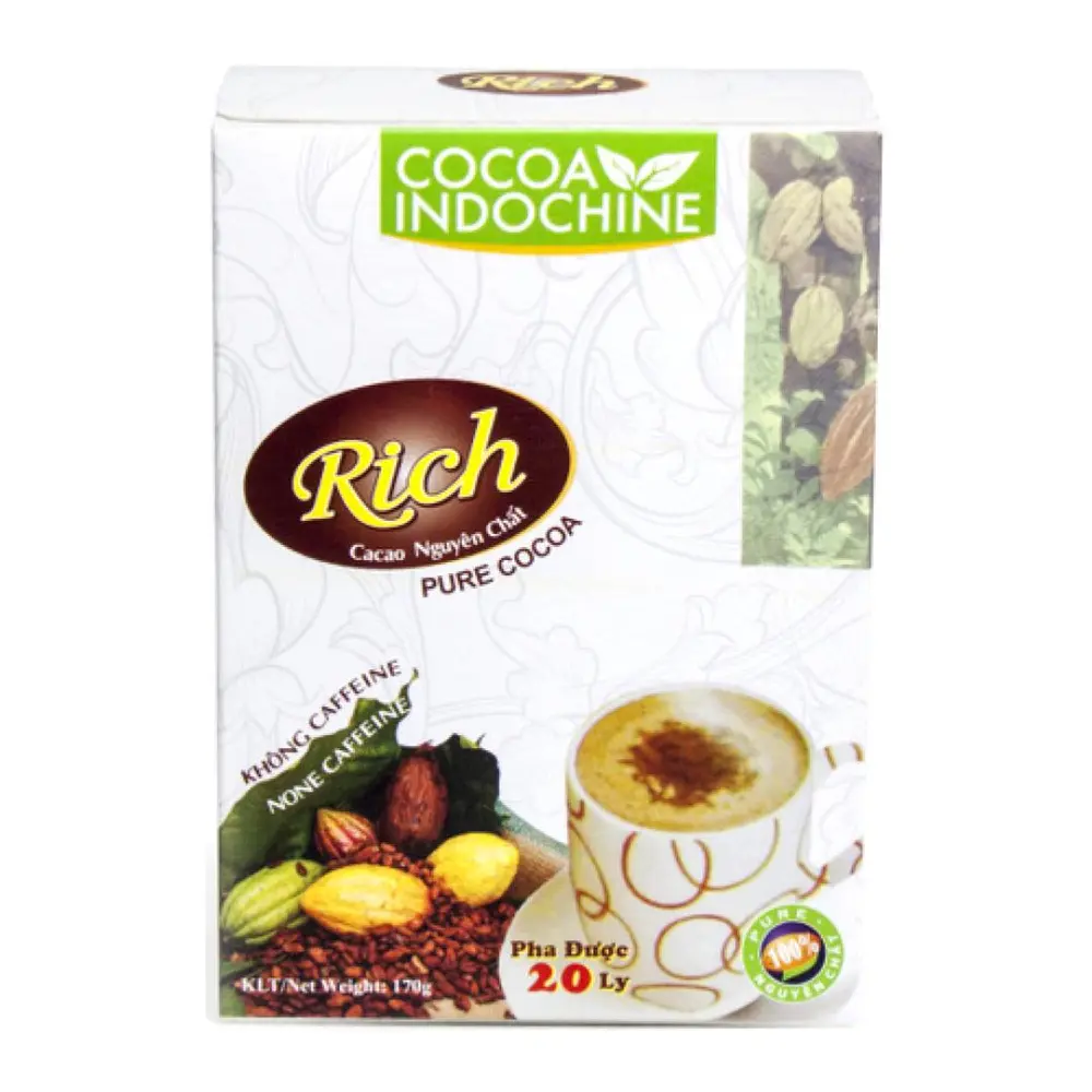 Bột Cacao Không Caffein, Hộp Trắng, Rich Cacao, None Caffeine (170g) - COCOA INDOCHINE