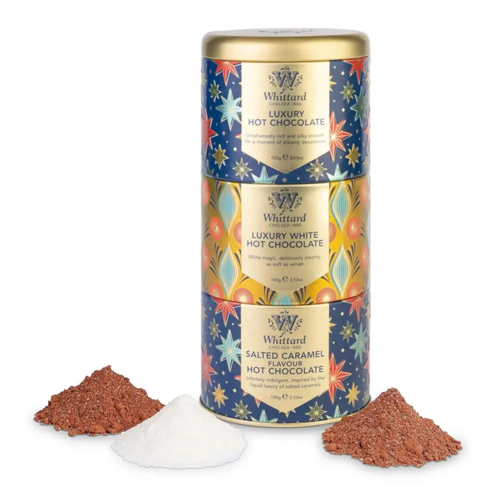 Bột Socola Nóng Hoà Tan Set 3 Vị, Hot Chocolate Stacking Tin Set of 3, Hot Chocolate, White Hot Chocolate & Salted Caramel Flavour Hot Chocolate (300g) - WHITTARD