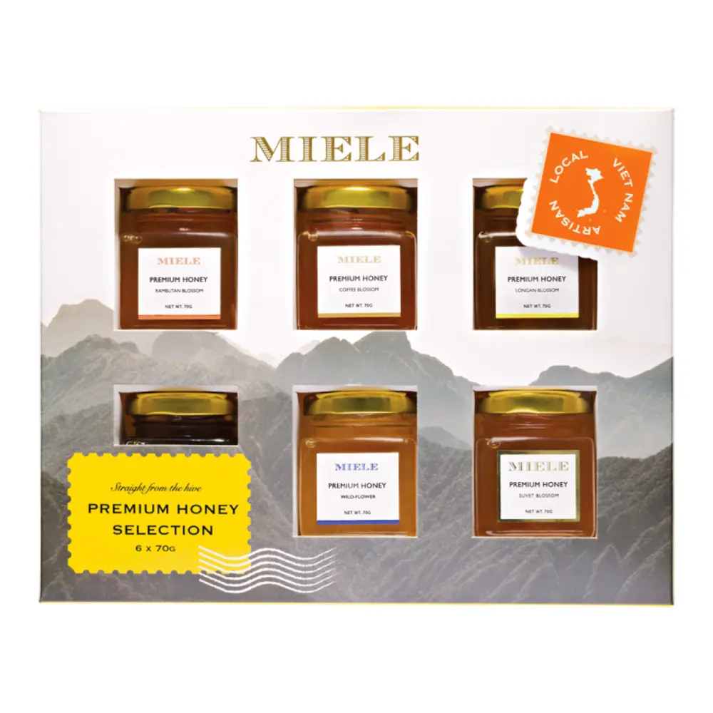 Hộp Quà Tặng Mật Ong, Premium Honey Selection Gift Set, 6 Hũ (420g) - MIELE