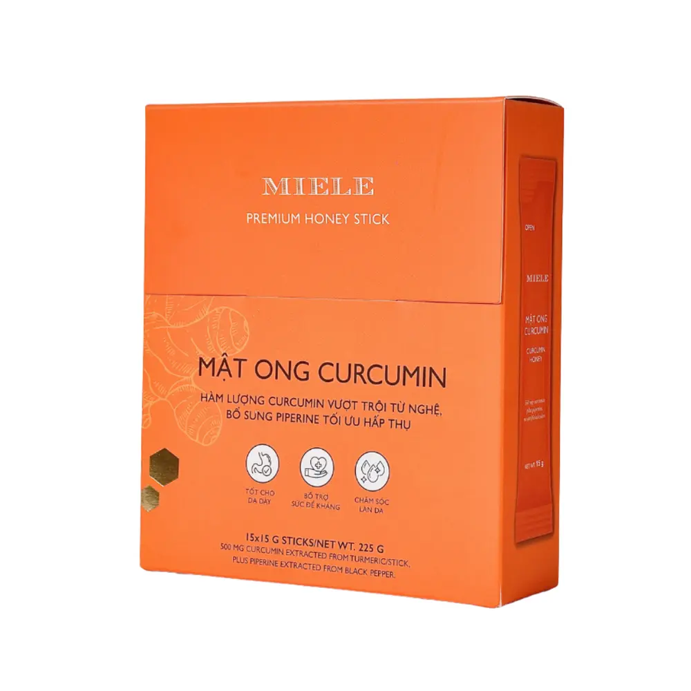Mật Ong Tinh Nghệ, Premium Honey Stick, with Curcumin & Piperine Extract, 15 Gói (225g) - MIELE