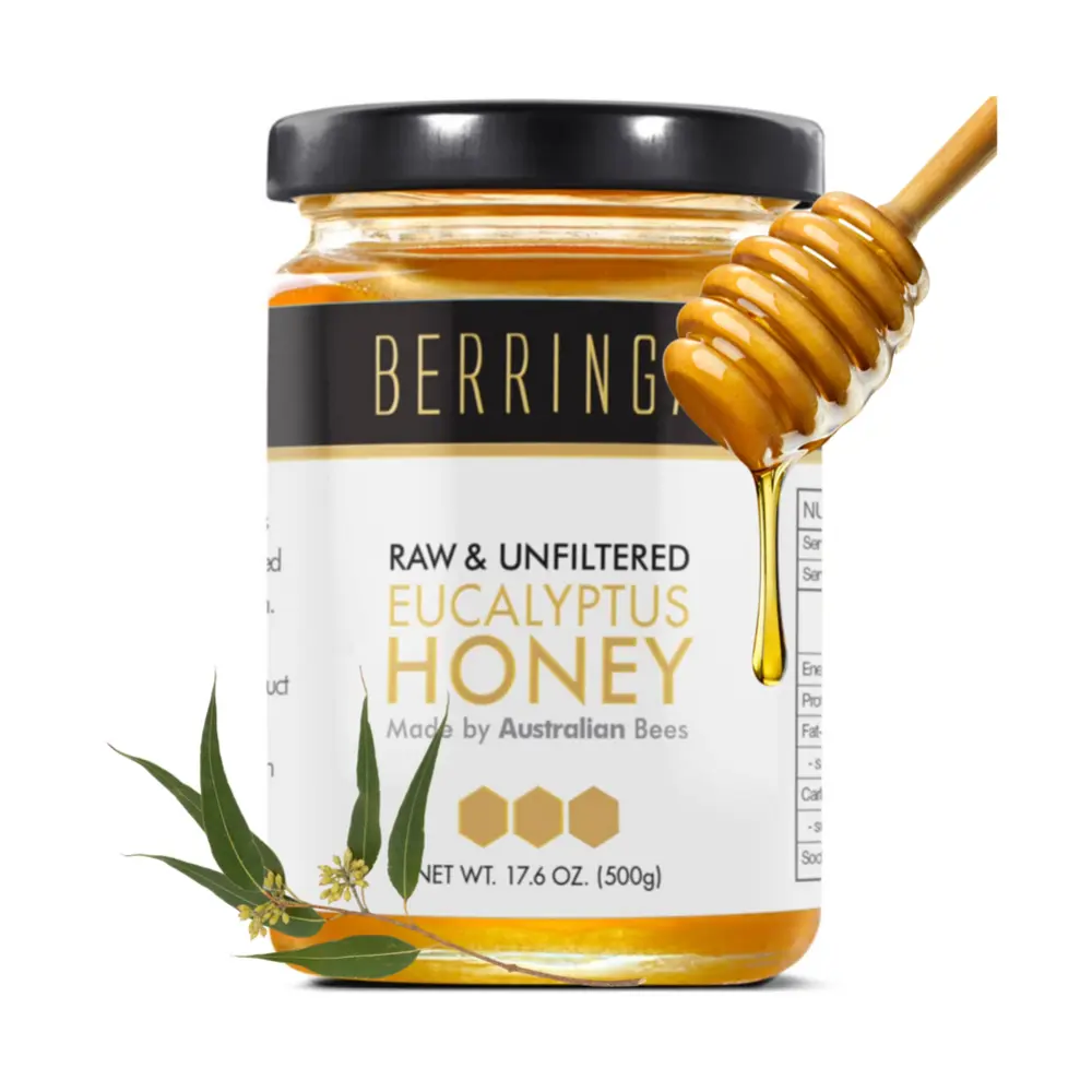 Mật Ong Bạch Đàn Thô, Raw & Unfiltered Eucalyptus Honey, 17.6 oz (500g) - BERRINGA