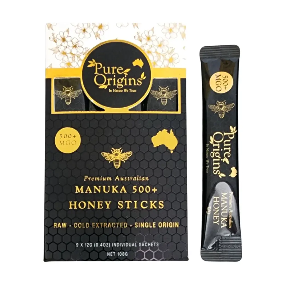 Mật Ong Manuka Dạng Thanh, Premium Australian Manuka Honey Sticks, MGO 500+, 9 Gói, 3.6 oz (108g) - PURE ORIGINS