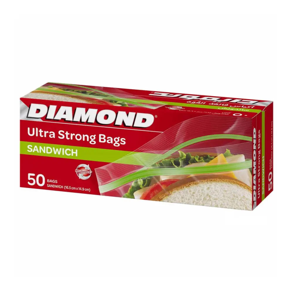 Túi Zip Đựng Thực Phẩm, Ultra Strong Zipper Bags, Sandwich, 50 Túi (14.9 x 16.5cm) - DIAMOND