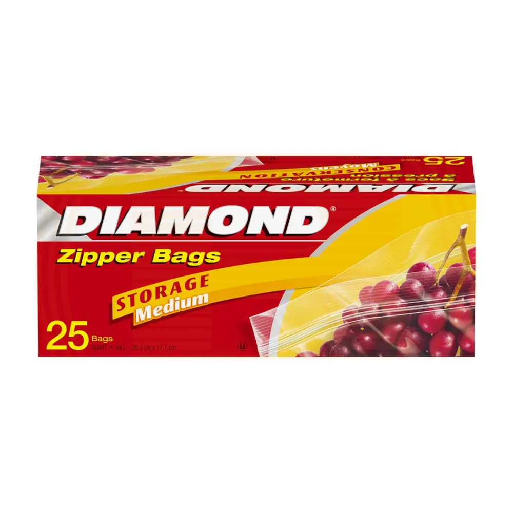 Túi Zip Bảo Quản Thực Phẩm, Zipper Bags, Medium Storage, 25 Túi (20.3 x 17.7cm) - DIAMOND