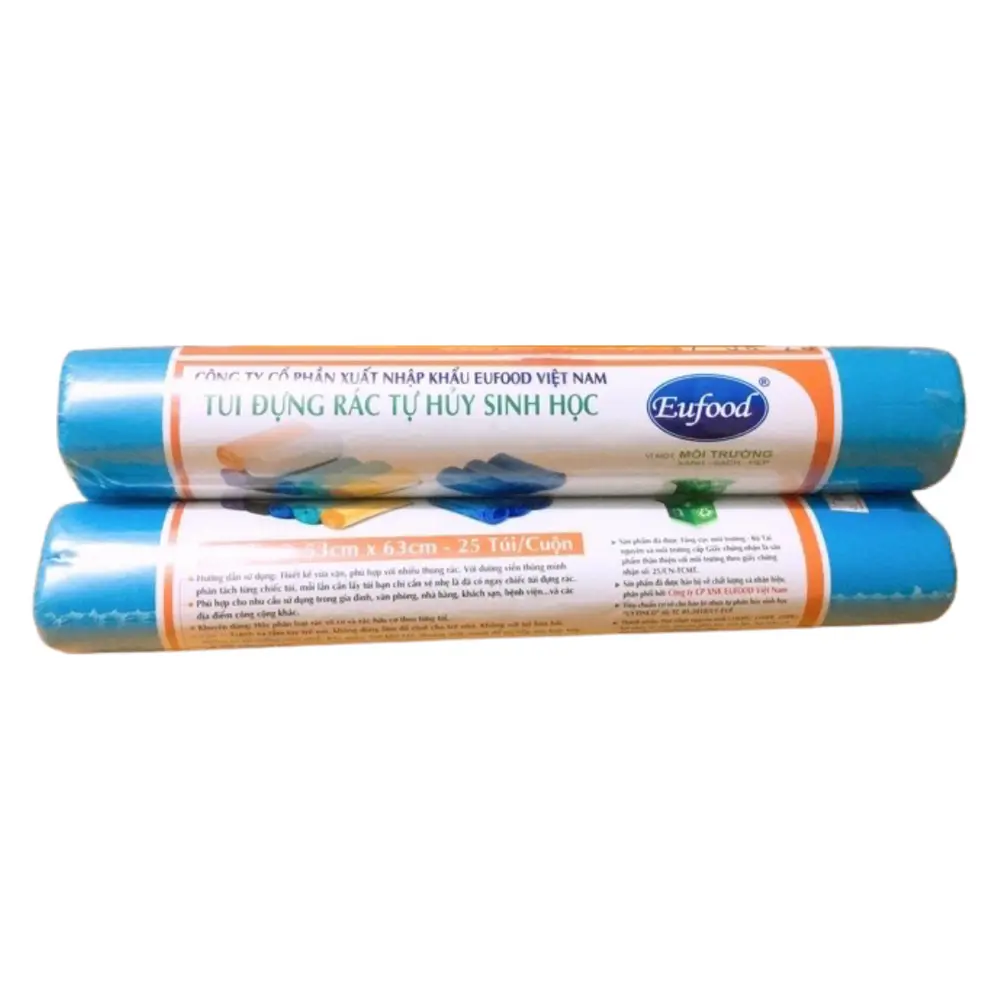 Túi Rác Tự Hủy Sinh Học, Biodegradable Garbage Bags, Blue, 25 Túi (53 x 63cm) - EUFOOD