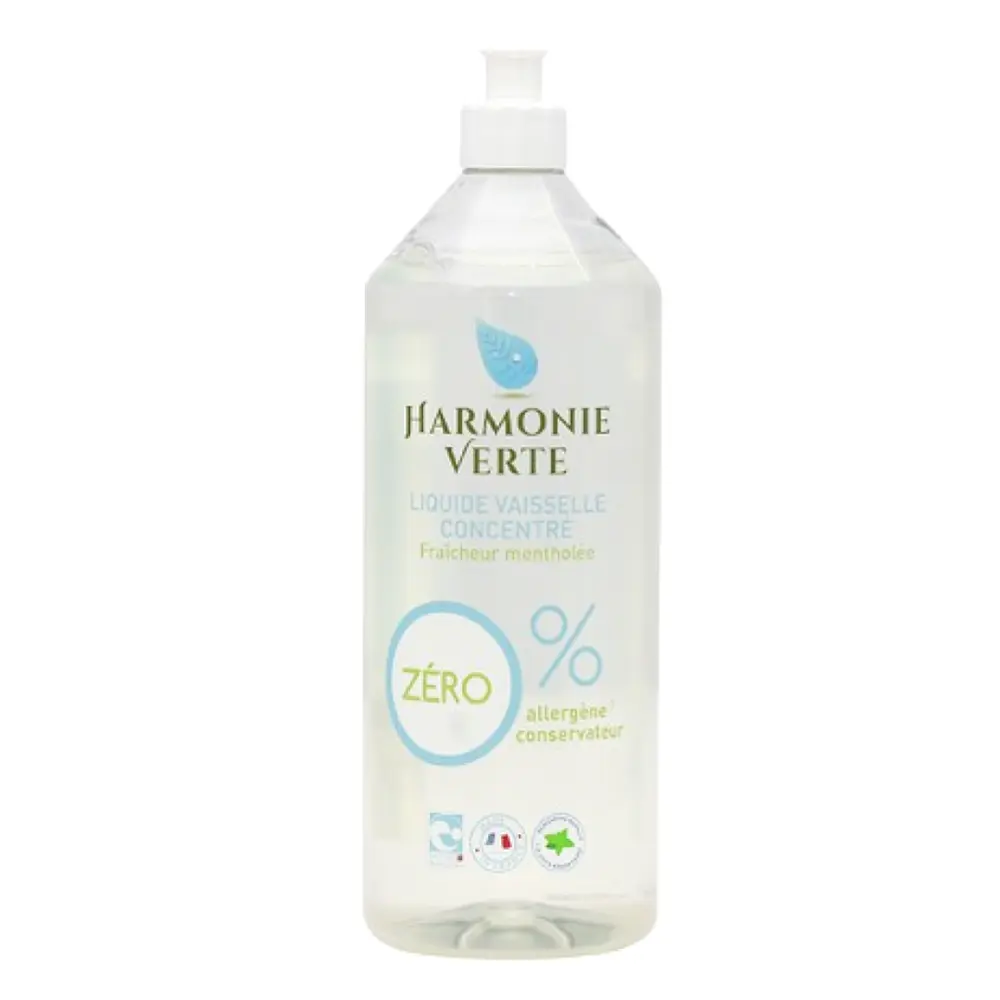 Nước Rửa Chén Sinh Học, Dishwashing Liquid, Liquide Vaisselle Concentré, Fraicheur Mentholée (1000ml) - HARMONIE VERTE