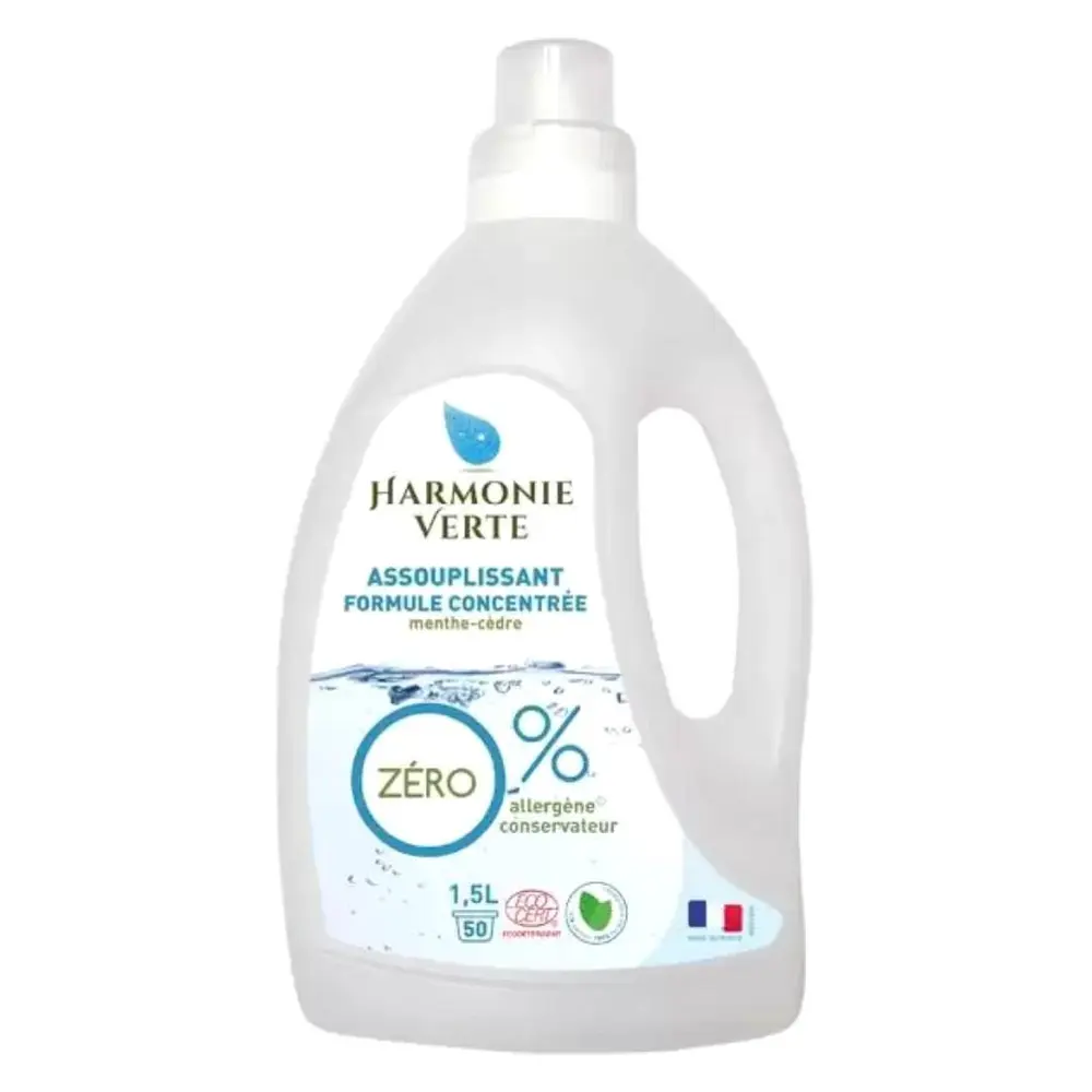 Nước Xả Sinh Học, Concentrated Fabric Softener, Assouplissant Formule Concentrée, Menthe-Cèdre (1.5L) - HARMONIE VERTE
