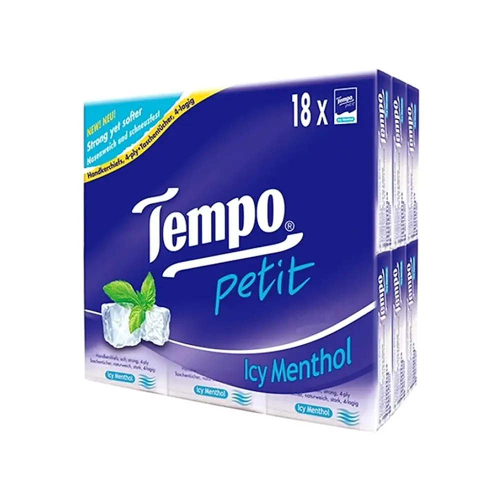 Khăn Giấy Bỏ Túi 4 Lớp Hương Bạc Hà, Petit, Handkerchiefs, Icy Menthol, 18 Gói - TEMPO