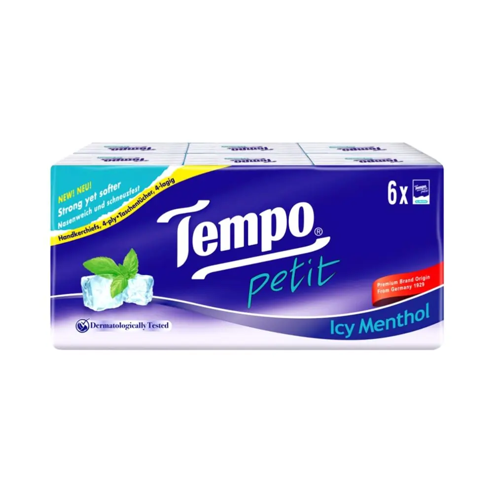 Khăn Giấy Bỏ Túi 4 Lớp Hương Bạc Hà, Petit, Handkerchiefs, Icy Menthol, 6 Gói - TEMPO
