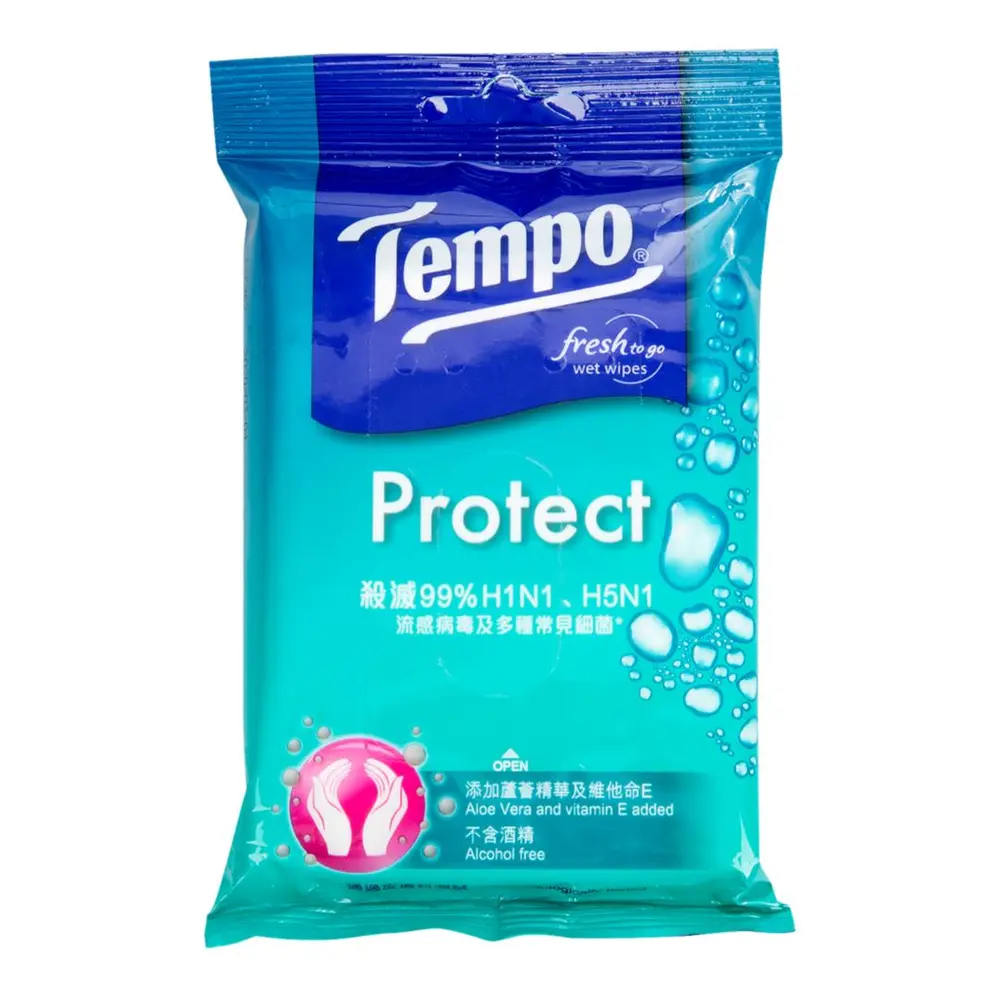 Khăn Giấy Ướt Diệt Khuẩn, Protect, Antibiotic Wet Wipes, 10 Tờ (160 x 200mm) - TEMPO