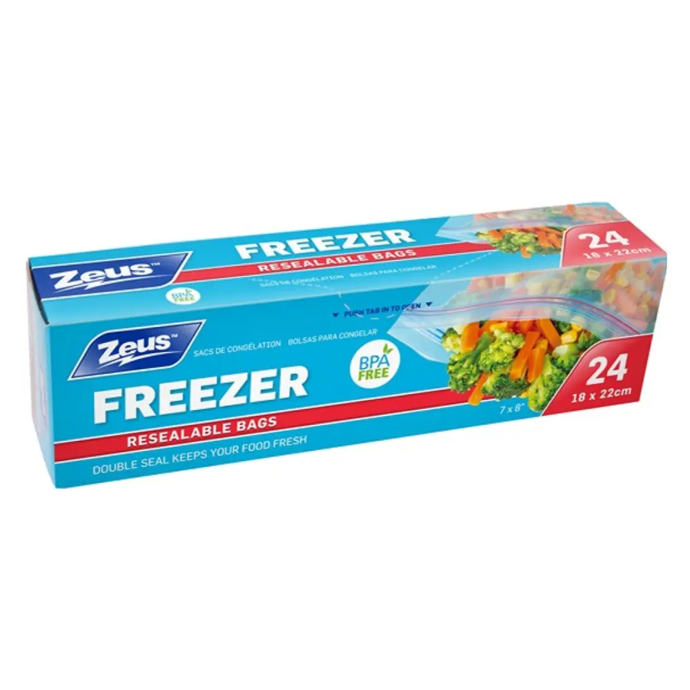 Túi Zip Bảo Quản Thực Phẩm Trong Tủ Đông, Freezer Resealable Bags, BPA Free, 24 Cái (18 x 22cm) - ZEUS