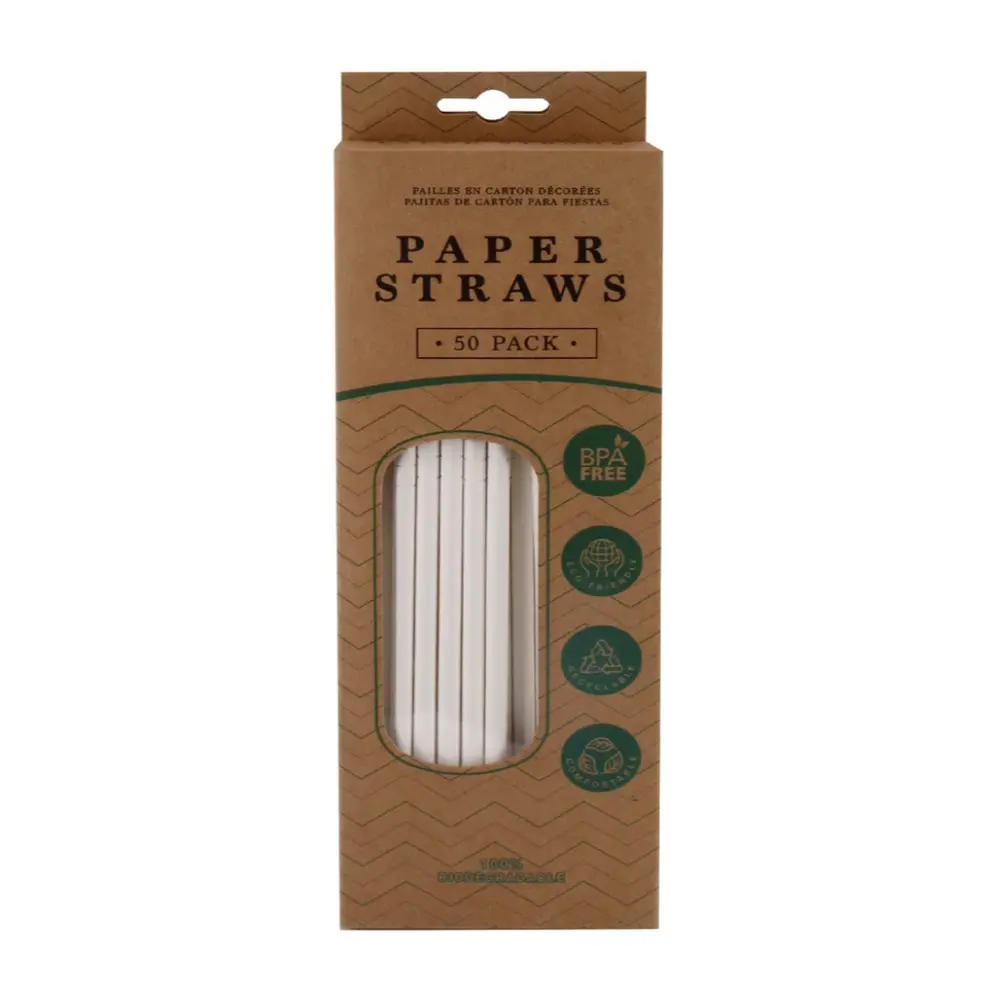 Ống Hút Giấy Trắng, White Paper Straws, 100% Biodegradable, 50 Cái - UNCLE BILLS