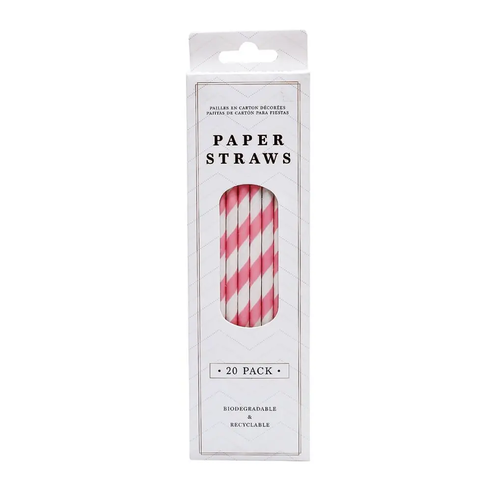 Ống Hút Giấy Tự Phân Hủy Màu Hồng, Biodegradable Paper Straws, Pink, 20 Cái - UNCLE BILLS