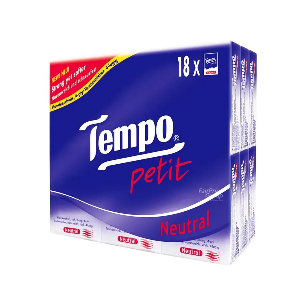Khăn Giấy Bỏ Túi 4 Lớp Không Mùi, Petit, Handkerchiefs, Neutral, 18 Gói - TEMPO
