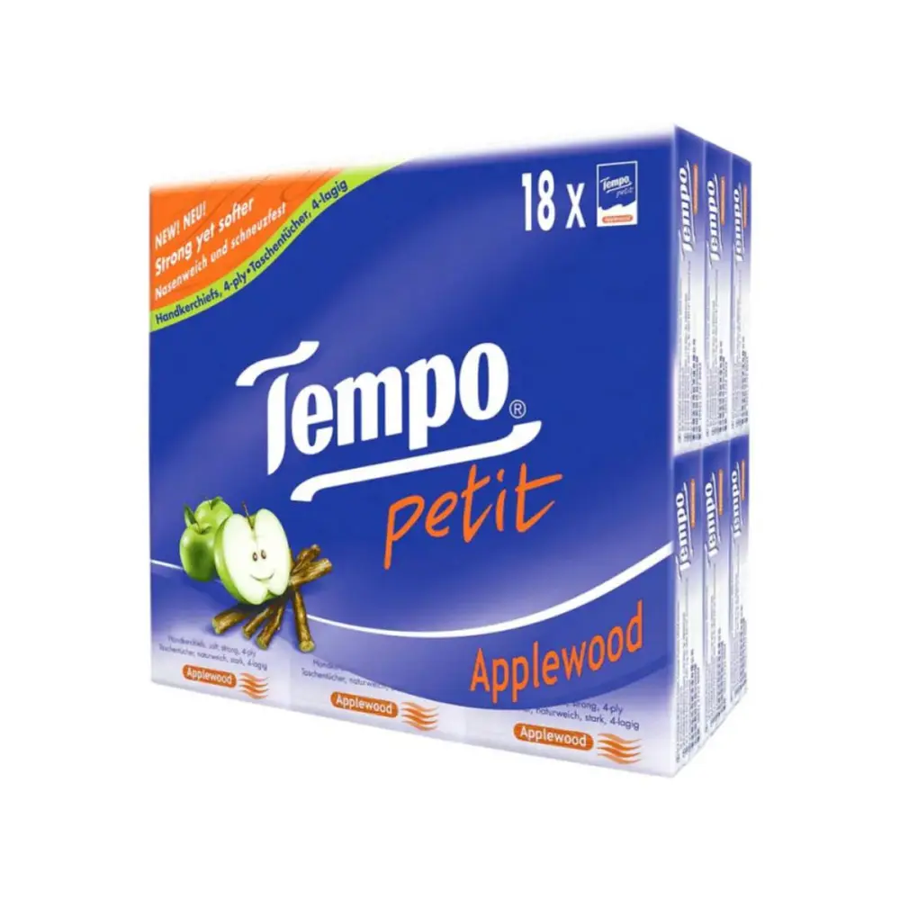 Khăn Giấy Bỏ Túi 4 Lớp Hương Gỗ Táo, Petit, Handkerchiefs, Applewood, 18 Gói - TEMPO