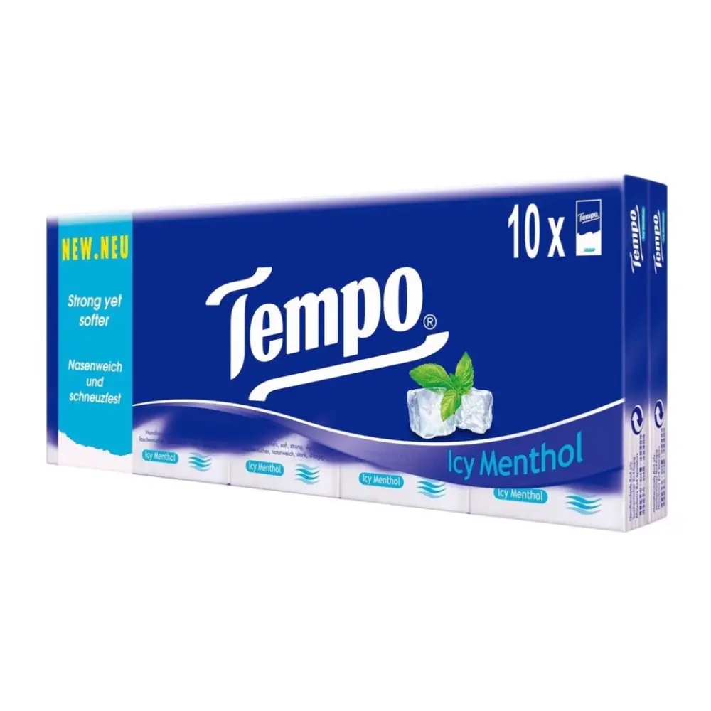 Khăn Giấy Bỏ Túi Hương Bạc Hà, Pocket Tissues, Icy Menthol, 10 Gói (210 x 210mm) - TEMPO