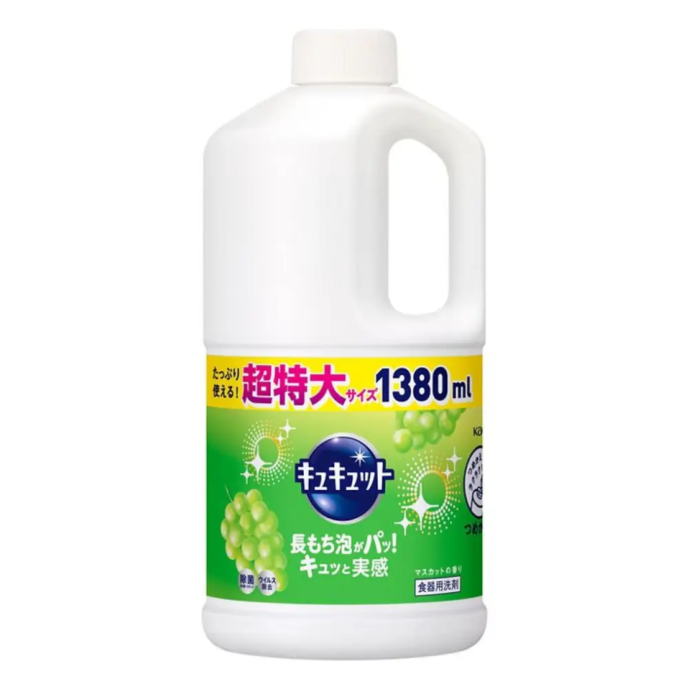 Nước Rửa Bát Hương Nho Xanh, Kyukyutto Dishwashing Liquid, Muscat Scent, Jumbo Size Refill (1380ml) - KAO
