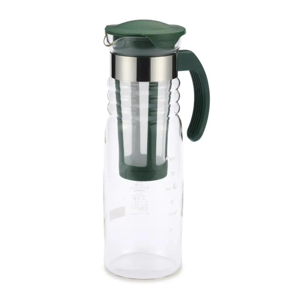 Bình Thủy Tinh Pha Trà & Cà Phê Ủ Lạnh Nắp Xanh Lá, "Mizudashi" Cold Brew Tea Pot, 1.2L, HCC-12-DG (12.5 x 9.3 x 29cm) - HARIO