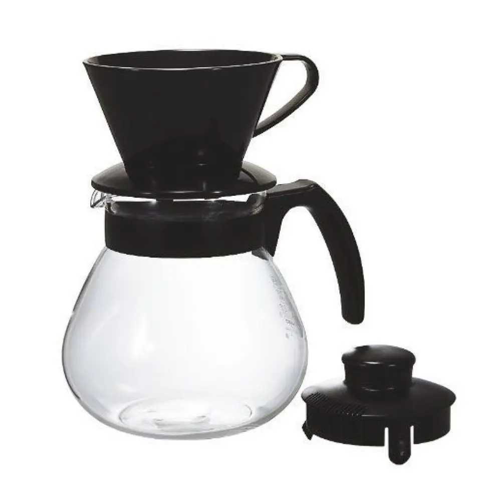 Bộ Bình Thủy Tinh Pha Cà Phê Nắp Đen, "Teco" Dripper Set, 1L, TCD-100-B (18 x 13.8 x 21cm) - HARIO