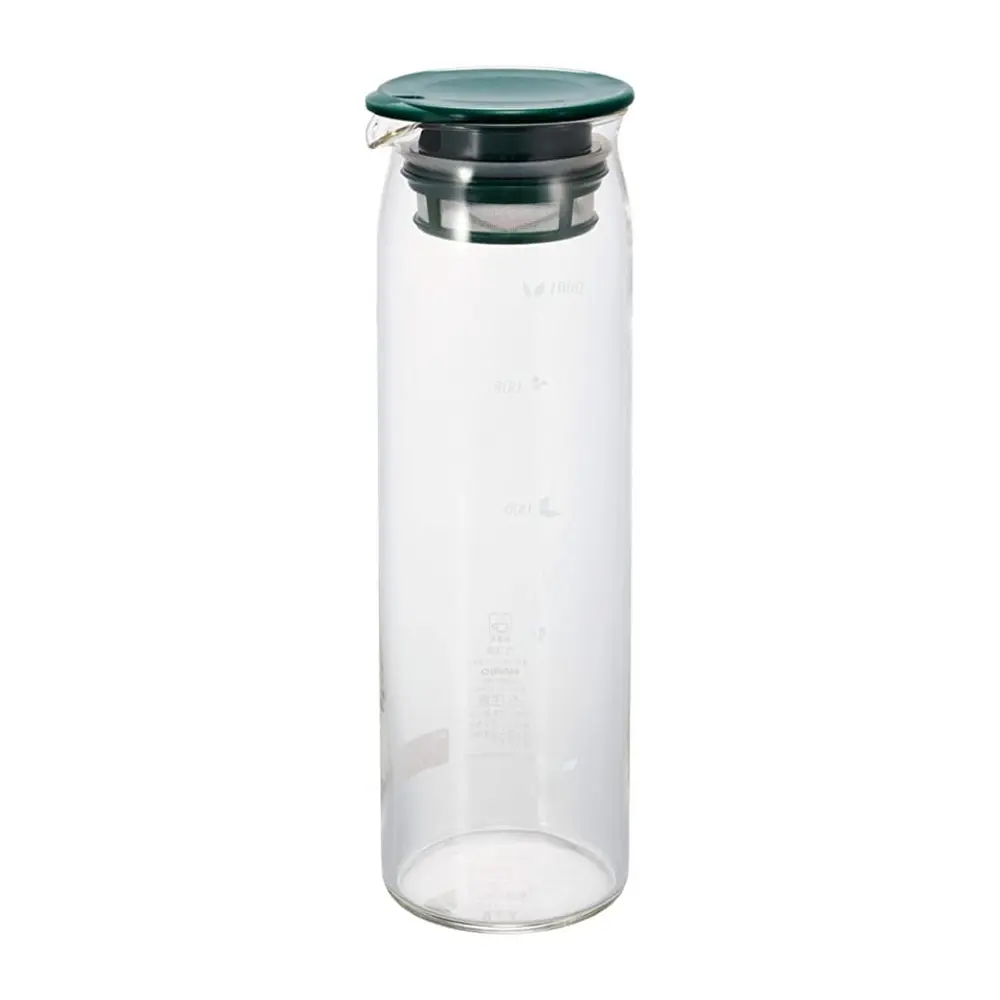 Bình Thủy Tinh Pha Trà Ủ Lạnh Nắp Xanh Lá, "Mizudashi" Cold Brew Tea Pot, 1L, MD-10-DG (8.4 x 8.2 x 26.5cm) - HARIO