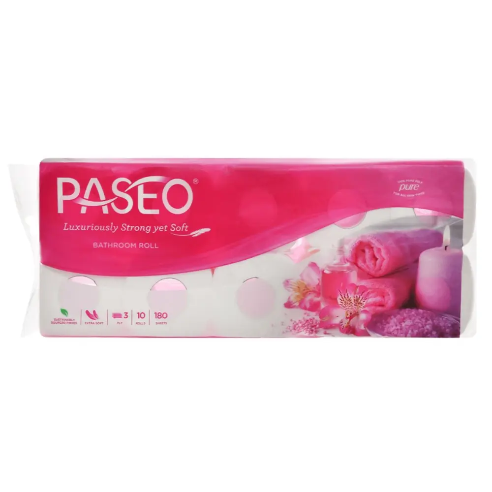 Giấy Vệ Sinh 3 Lớp, Extra Soft Bathroom Rolls, 10 Cuộn, 1800 Tờ (9.9 x 11.4cm) - PASEO