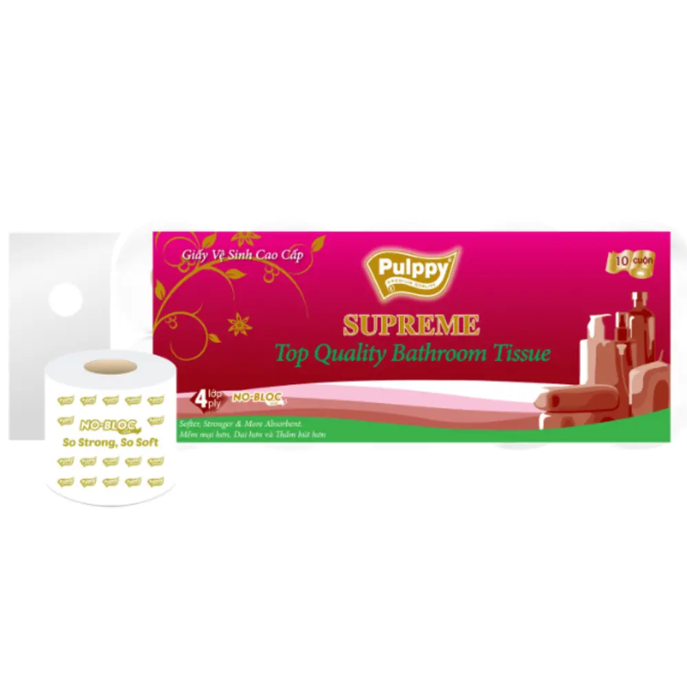 Giấy Vệ Sinh 4 Lớp Cao Cấp, Supreme Top Quality Bathroom Tissue, 10 Cuộn, 2040 Tờ (255m) - PULPPY
