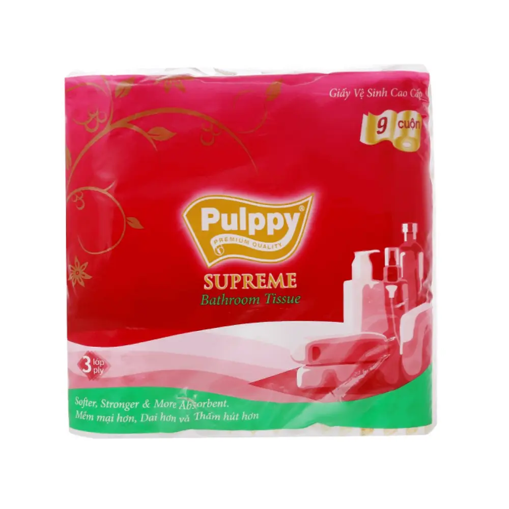 Giấy Vệ Sinh, Giấy Lụa 3 Lớp Cao Cấp, Supreme Bathroom Tissue, 9 Cuộn (306m) - PULPPY